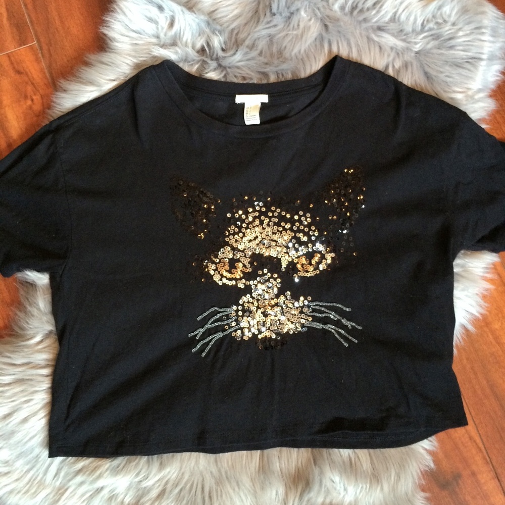 Forever 21 Sequined Cat Crop Top